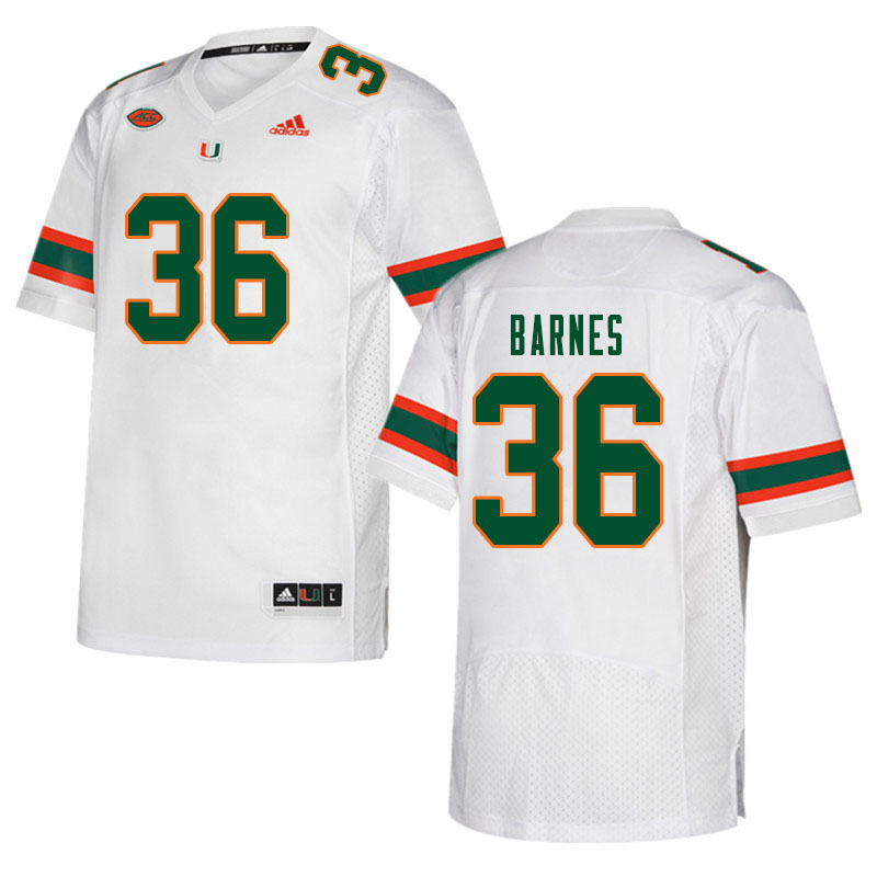 Men #36 Andrew Barnes Miami Hurricanes College Football Jerseys Sale-White - Click Image to Close
